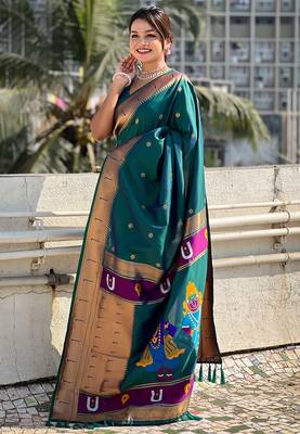 Featival looks rama soft silk blendwevon paithani vitthala saree 4