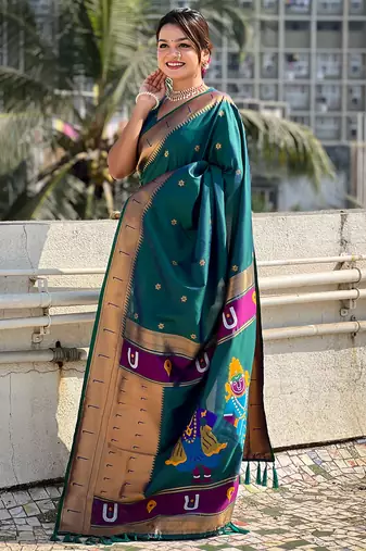 Featival looks rama soft silk blendwevon paithani vitthala saree