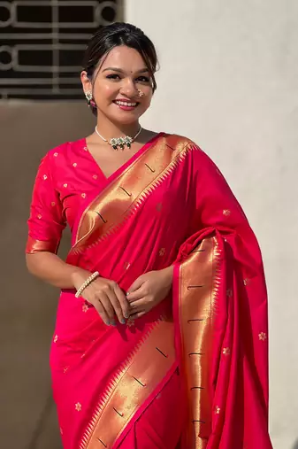 Featival looks pink soft silk blendwevon paithani vitthala saree