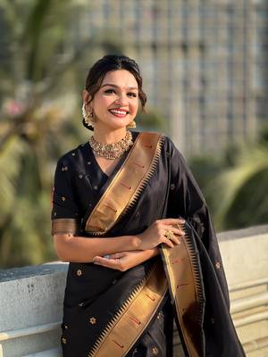 Featival looks black soft silk blendwevon paithani vitthala saree 3