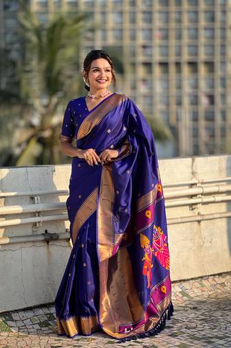 Featival looks lavender soft silk blendwevon paithani vitthala designer saree