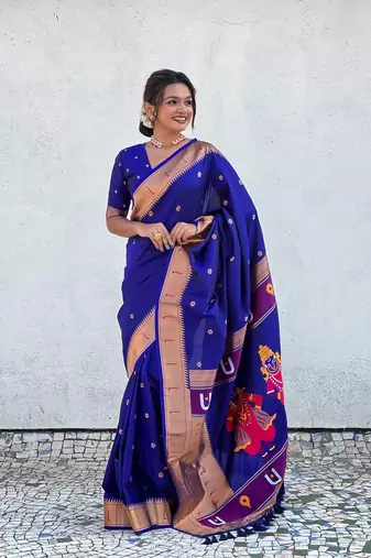 Featival looks lavender soft silk blendwevon paithani vitthala saree