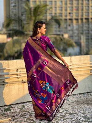 Featival looks purple soft silk blendwevon paithani vitthala saree 2