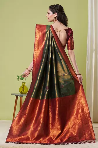 Green faux banarasi silk blendsaree with jacquard work