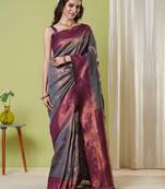 Grey banarasi silk blendsaree with jacquard work