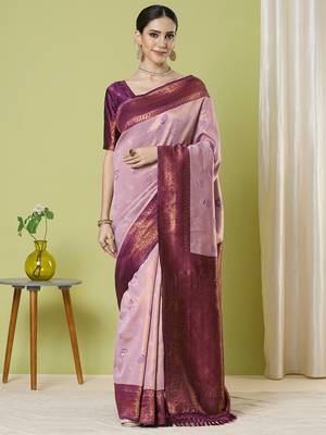 Pink faux banarasi silk blendsaree with jacquard work 1