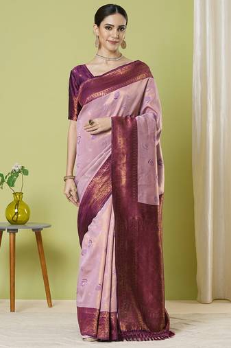 Pink banarasi silk blendsaree with jacquard designer work