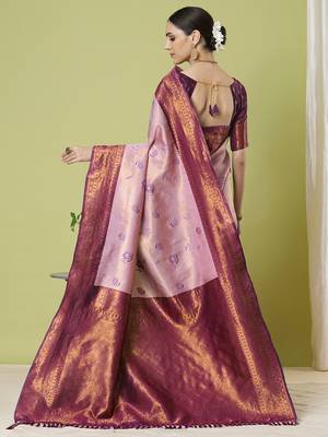 Pink faux banarasi silk blendsaree with jacquard work 2