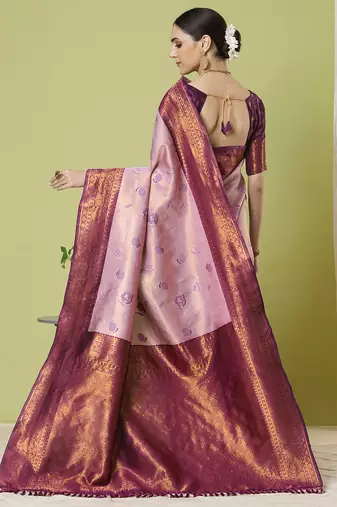 Pink faux banarasi silk blendsaree with jacquard work