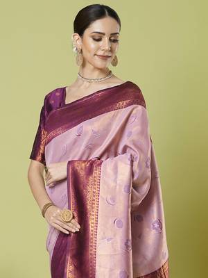 Pink faux banarasi silk blendsaree with jacquard work 3