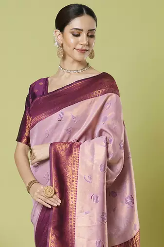 Pink faux banarasi silk blendsaree with jacquard work