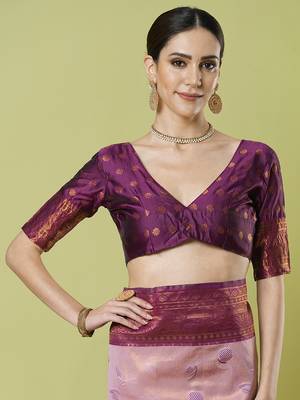 Pink faux banarasi silk blendsaree with jacquard work 4