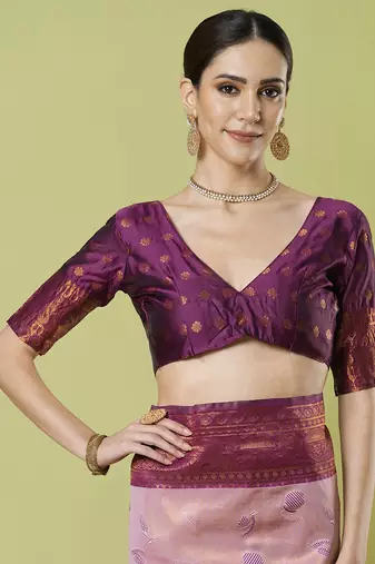 Pink faux banarasi silk blendsaree with jacquard work