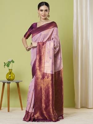 Pink faux banarasi silk blendsaree with jacquard work 5