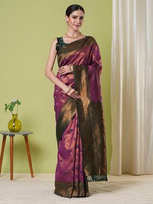 Wine faux banarasi silk blendsaree with jacquard work 1