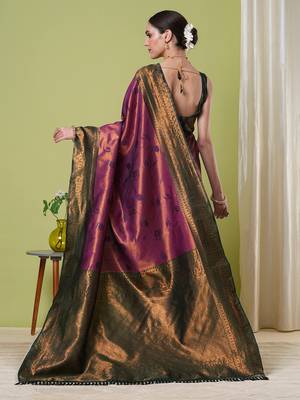 Wine faux banarasi silk blendsaree with jacquard work 2