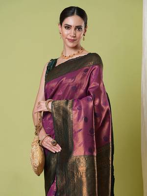 Wine faux banarasi silk blendsaree with jacquard work 3