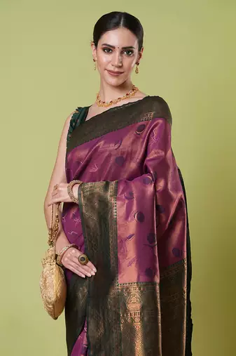 Wine faux banarasi silk blendsaree with jacquard work