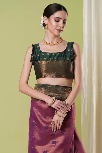 Wine faux banarasi silk blendsaree with jacquard work