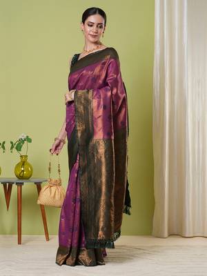 Wine faux banarasi silk blendsaree with jacquard work 5