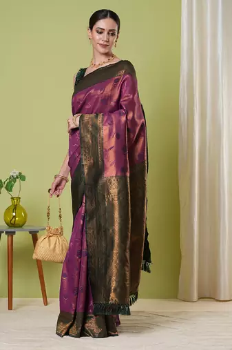 Wine faux banarasi silk blendsaree with jacquard work