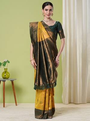 Yellow faux banarasi silk blendsaree with jacquard work 1