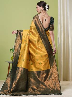Yellow faux banarasi silk blendsaree with jacquard work 2