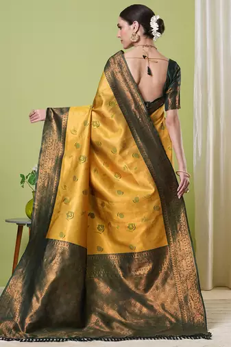 Yellow faux banarasi silk blendsaree with jacquard work