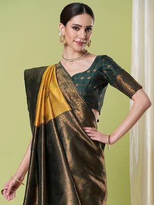 Yellow faux banarasi silk blendsaree with jacquard work 3