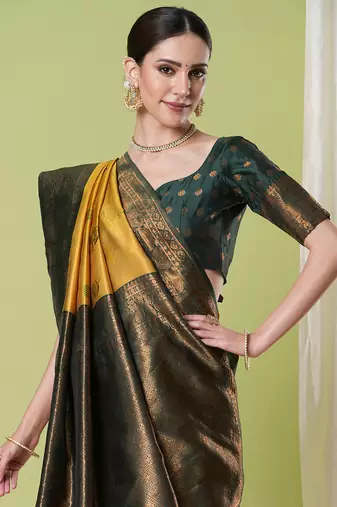 Yellow faux banarasi silk blendsaree with jacquard work
