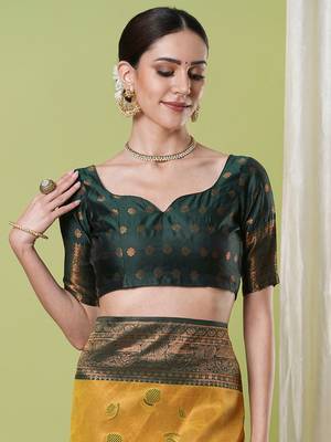 Yellow faux banarasi silk blendsaree with jacquard work 4