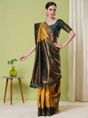 Yellow faux banarasi silk blendsaree with jacquard work 5