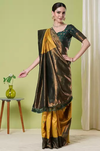 Yellow faux banarasi silk blendsaree with jacquard work