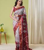 Grey banarasi silk blendwoven jacquard saree