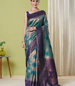 Aqua banarasi silk blendwevon jacquard designer partywear saree