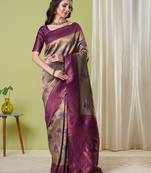 Brown banarasi silk blendwevon jacquard designer partywear saree