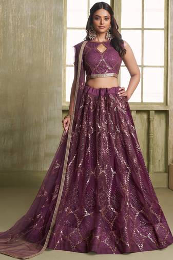 Fantastic Wine Sequins Net Engagement Wear Lehenga Choli