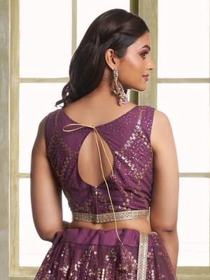  wine sequins net lehenga set choli with dupatta 5