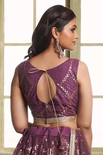  wine sequins net lehenga set choli with dupatta