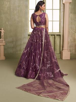  wine sequins net lehenga set choli with dupatta 6