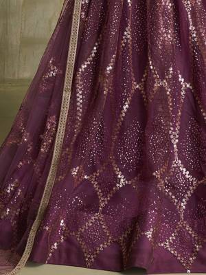  wine sequins net lehenga set choli with dupatta 7