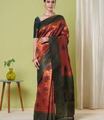 Orange banarasi silk blendwevon jacquard designer partywear saree