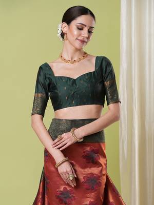 Orange faux banarasi silk blendwevon jacquard partywear saree 5