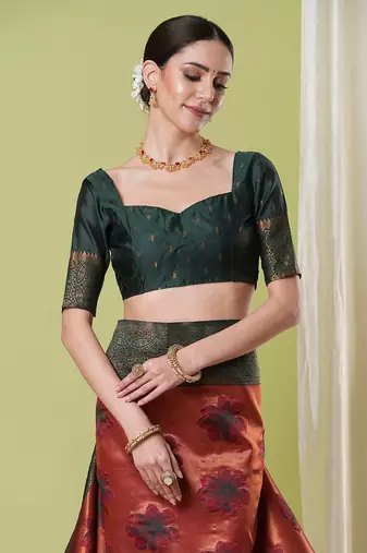 Orange faux banarasi silk blendwevon jacquard partywear saree