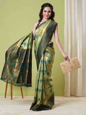 Pista faux banarasi silk blendwevon jacquard partywear saree 1