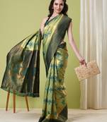 Pista banarasi silk blendwevon jacquard designer partywear saree