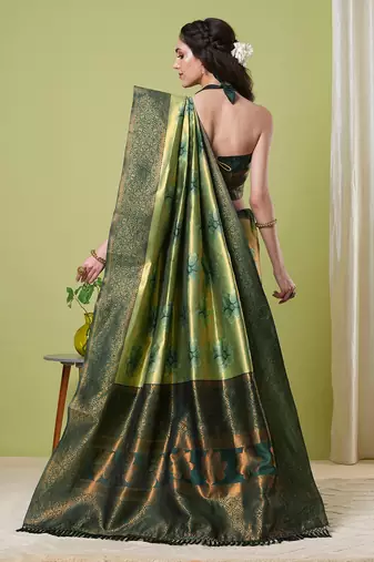 Pista faux banarasi silk blendwevon jacquard partywear saree