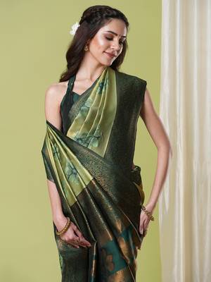 Pista faux banarasi silk blendwevon jacquard partywear saree 3