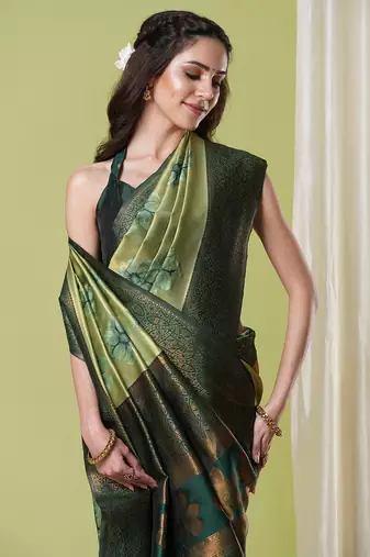 Pista faux banarasi silk blendwevon jacquard partywear saree
