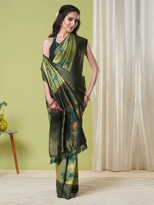 Pista faux banarasi silk blendwevon jacquard partywear saree 4